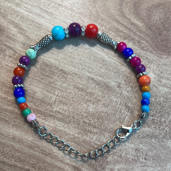 Gemstone Beaded Rainbow Rhinestone Bracelet NEW - Picture 5 of 7